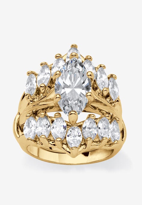 Goldtone Marquise Cut Cubic Zirconia Bridal Ring Set (6 cttw TDW), GOLD, hi-res image number null