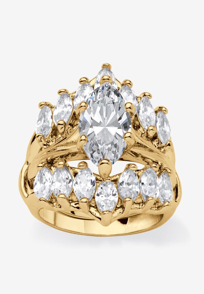 Goldtone Marquise Cut Cubic Zirconia Bridal Ring Set (6 cttw TDW), GOLD, hi-res image number 0