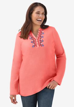 Embroidered Thermal Henley Tee