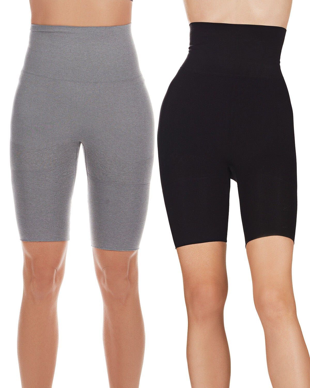 2 Pair Women's High-Waist Thigh Shapers, GRAY HEATHER BLACK, hi-res image number 0