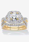 Gold Over Silver Bridal Ring Set Cubic Zirconia (2 1/5 Cttw Tdw), CUBIC ZIRCONIA, hi-res image number null