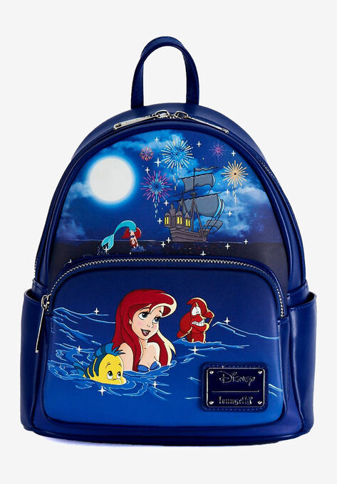 Loungefly X Disney Little Mermaid Ariel Mini Backpack Handbag Fireworks Navy, BLUE, hi-res image number null