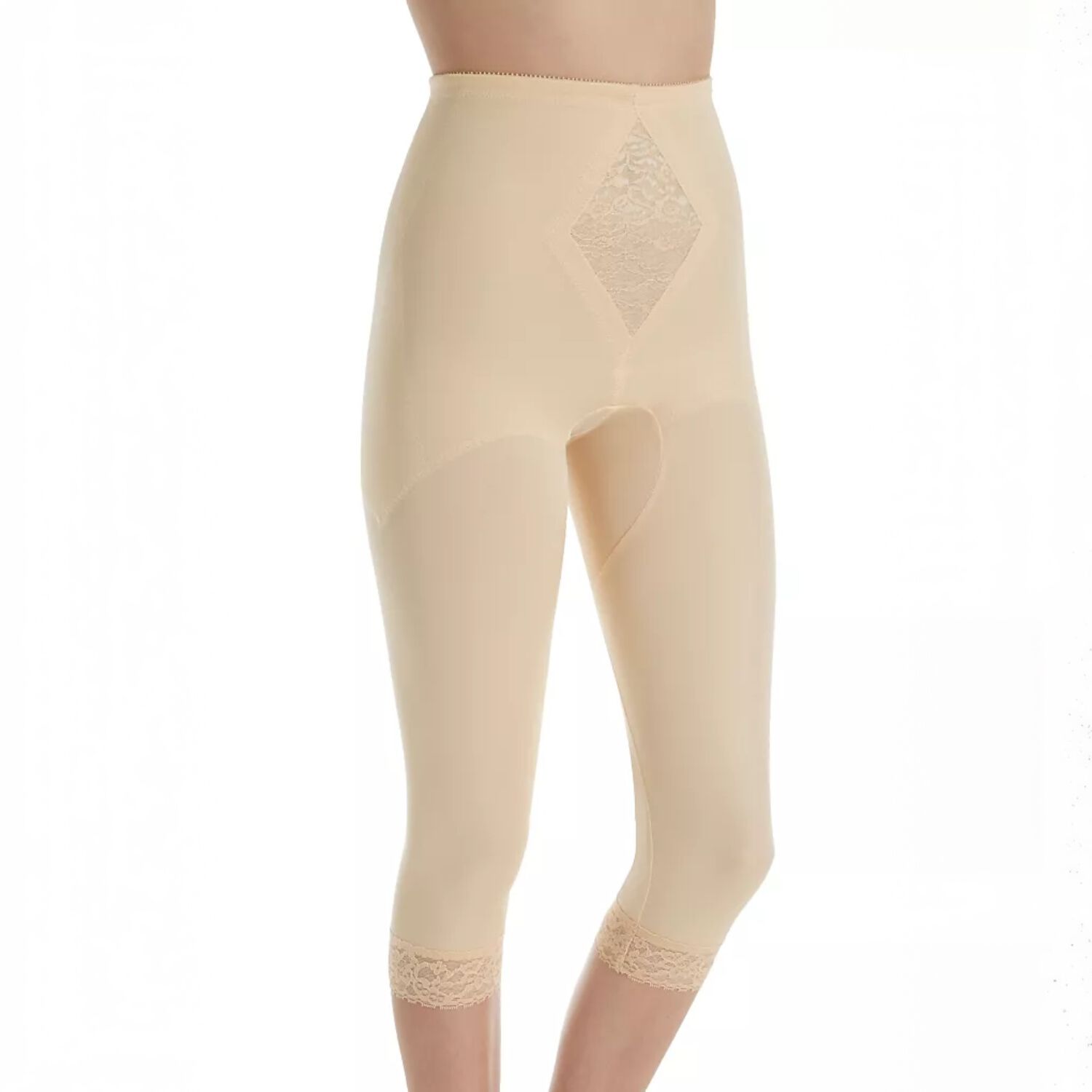 Moderate Control Waistline Capri Pant Liner with Tummy Control Panel Memory Compression Fabric 6265, BEIGE, alternate image number 2