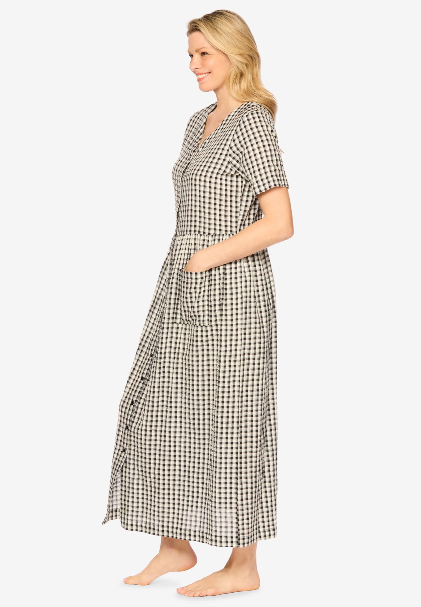 Long Seersucker Lounger, BLACK WHITE GINGHAM, alternate image number 2