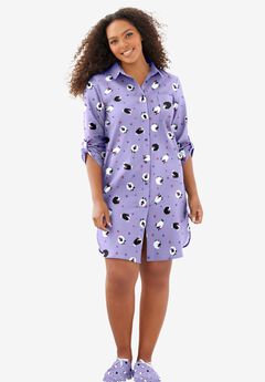 Plaid Flannel Button-Front Sleepshirt