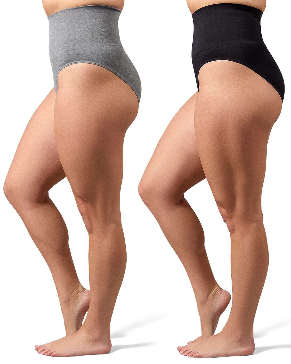2 Pair Women's Full Coverage High Waisted Shaping Briefs, GRAY HEATHER BLACK, hi-res image number 0