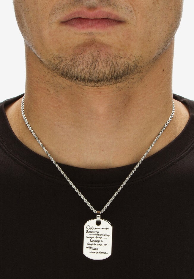 Stainless Steel Serenity Prayer Dog Tag Pendant (22Mm) With 20 Inch Chain, , alternate image number null