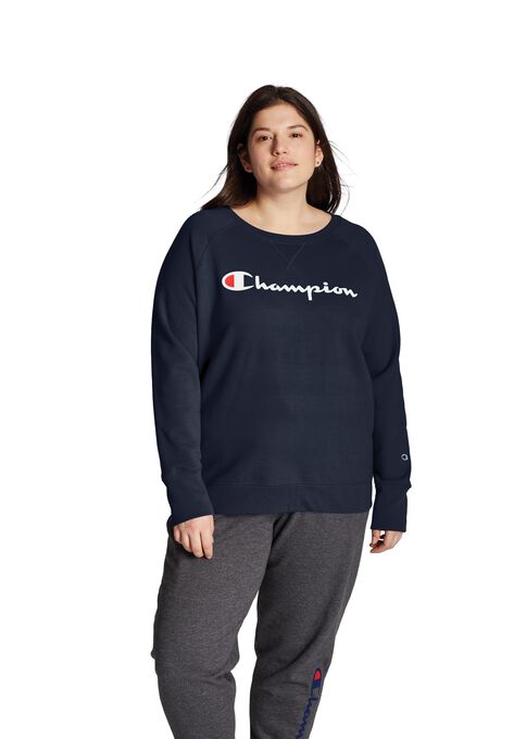 Champion Women's Plus Powerblend® Fleece Boyfriend Crew, Script Logo |  Catherines