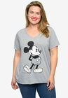 Retro Mickey Mouse V-Neck T-Shirt Gray, GREY, hi-res image number null