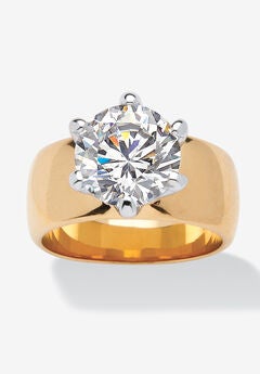Yellow Gold-Plated Cubic Zirconia Solitaire Engagement Ring