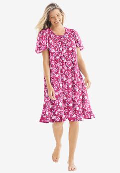 Short Floral Print Cotton Gown