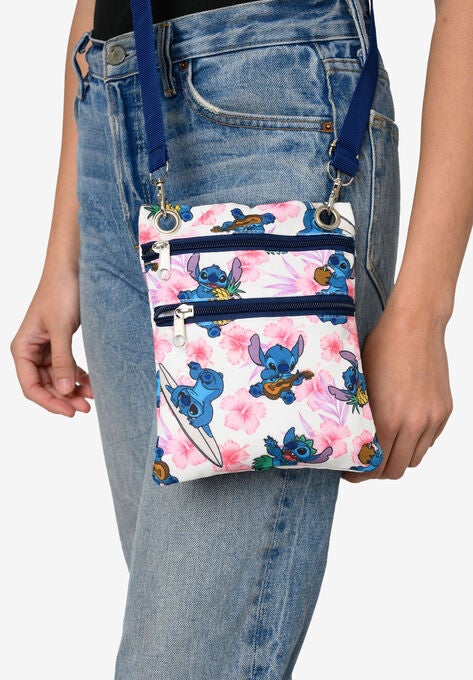 Stitch Passport Bag Travel Crossbody Purse Pink White, , on-hover image number null
