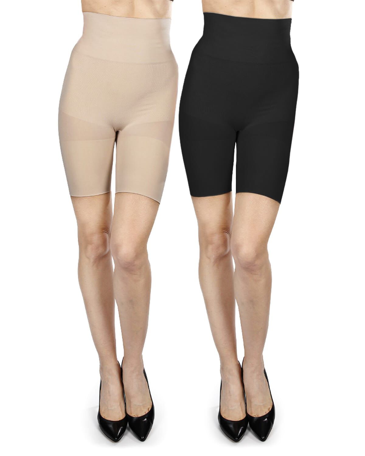 2 Pair Women's High-Waist Thigh Shapers, BUFF BLACK, alternate image number 1