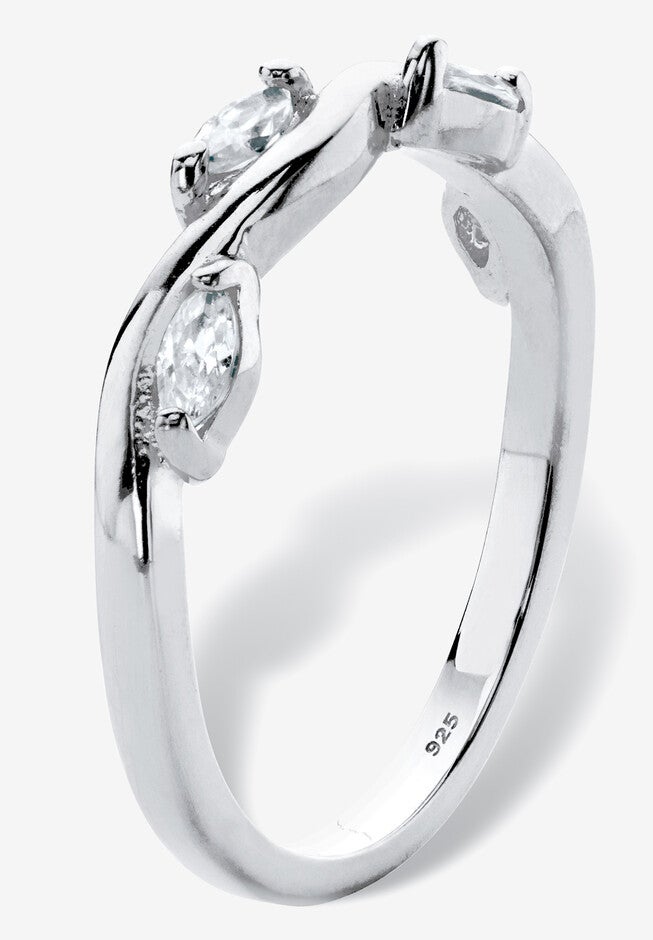 Sterling Silver Cubic Zirconia Marquise Vine Ring, , on-hover image number 1