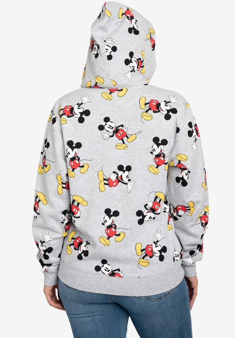 Women's Plus Size Disney Mickey Mouse Zip Hoodie All-Over Print Sweatshirt Gray, , on-hover image number null