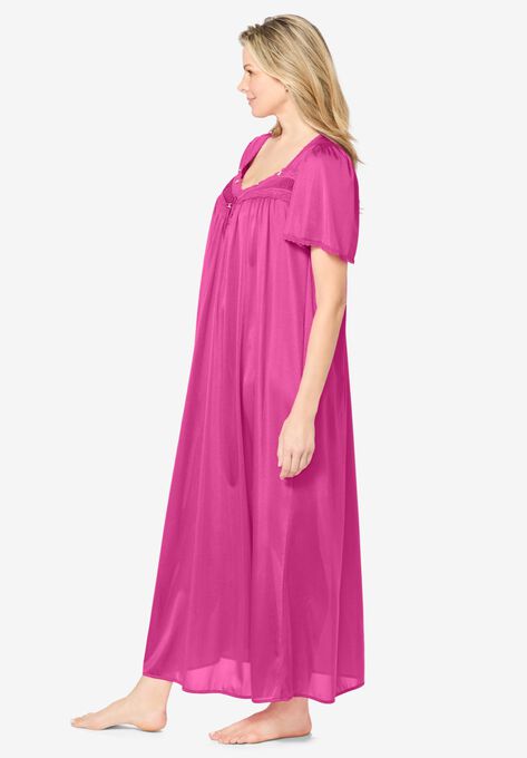 Long Silky Lace-Trim Gown , , alternate image number null