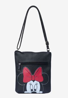 Disney Minnie Mouse Crossbody Purse Passport Bag Travel Black Faux Leather