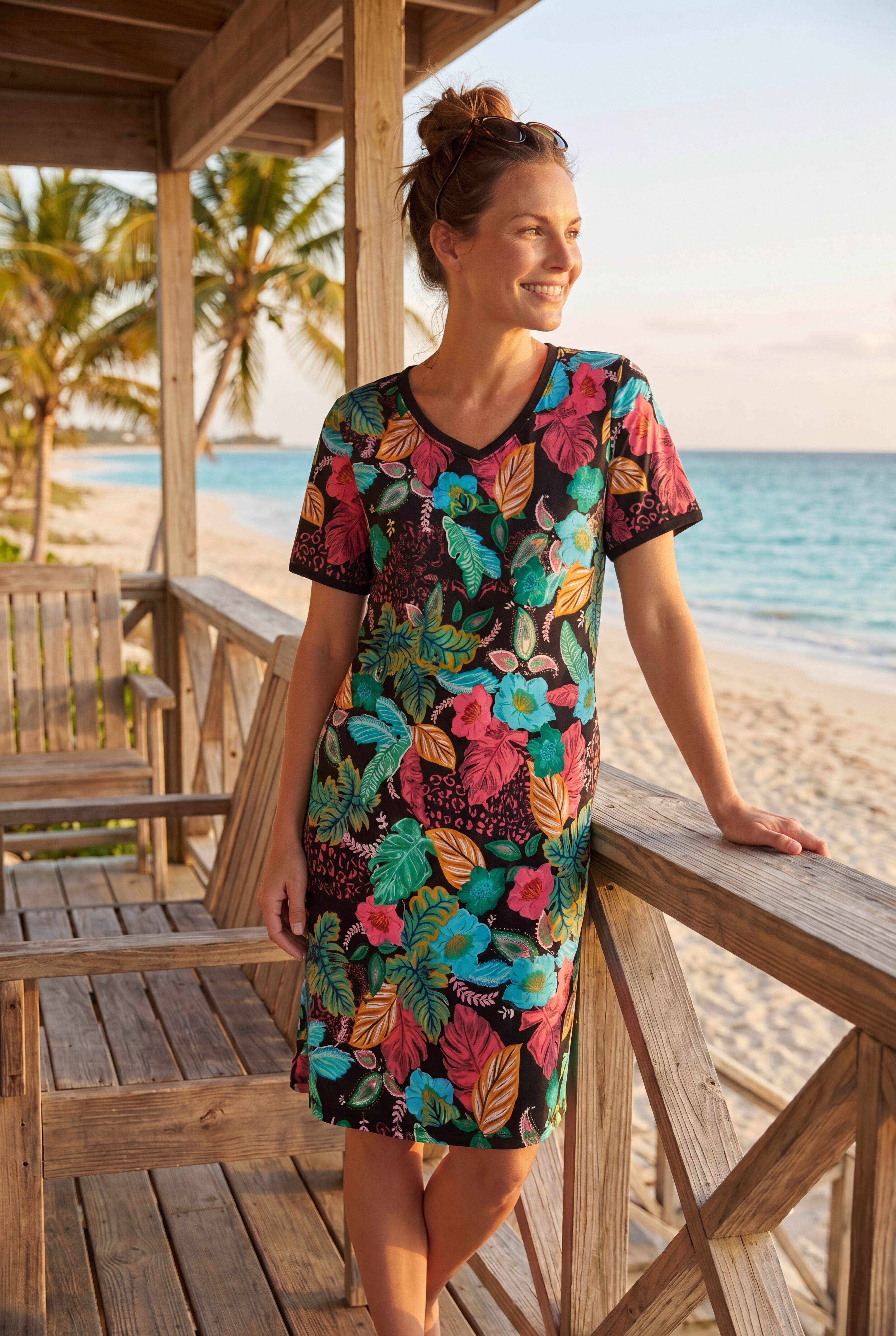V-Neck Short Sleeve Short T-Shirt Lounger, , alternate image number 6