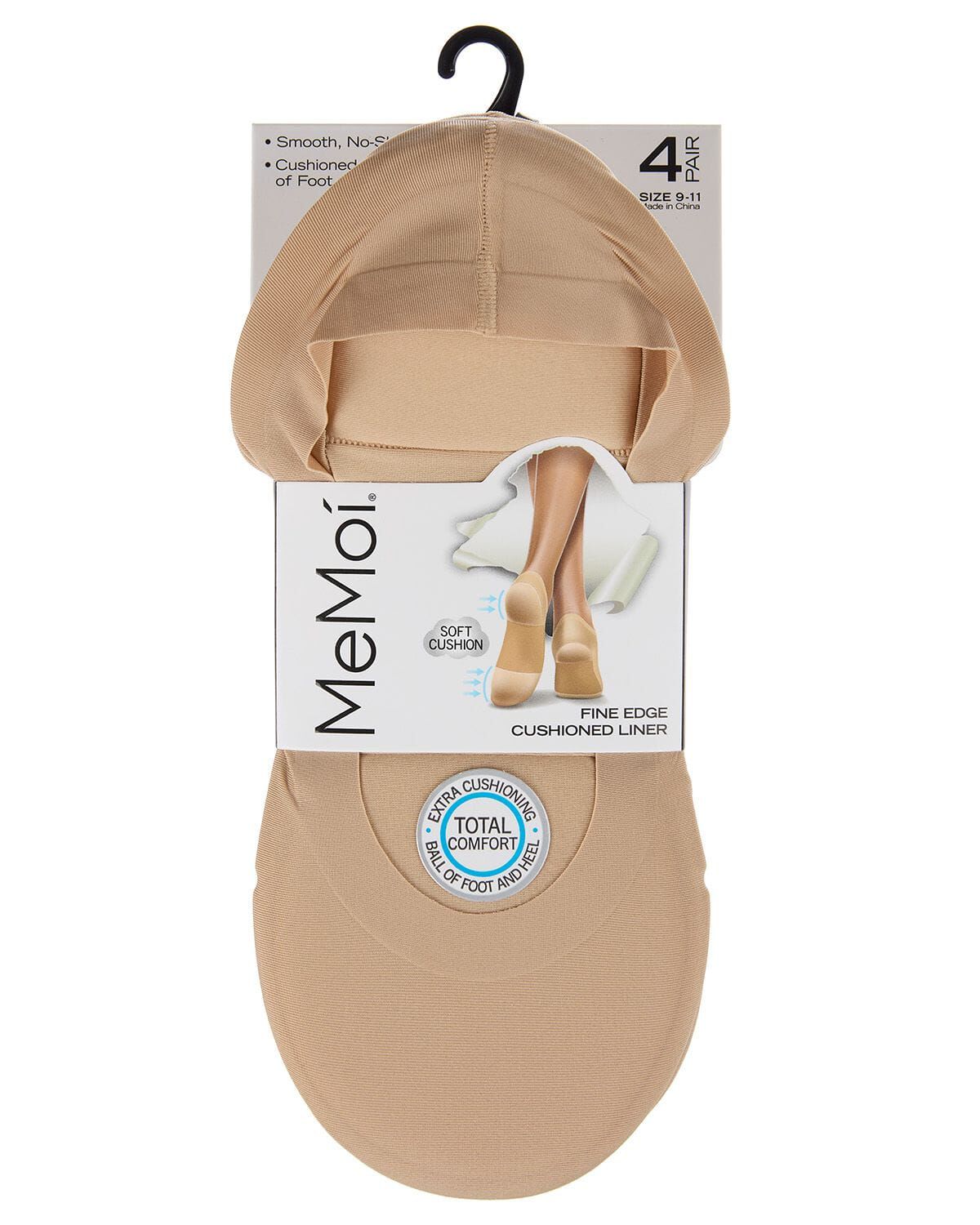 4 Pairs Women's Cushioned Fine Edge No-Show Sock Liner, NUDE, alternate image number 1