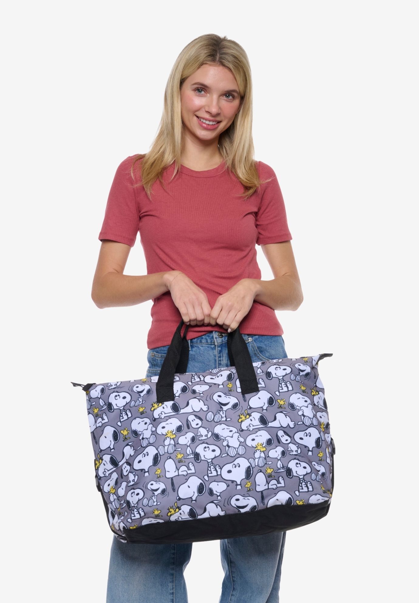 Peanuts Snoopy Duffel Bag Travel Weekender Carry-On Print Woodstock Gray, GRAY, alternate image number 7