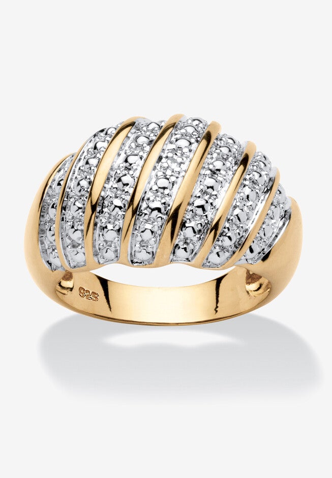 Yellow Gold-Plated Sterling Silver Genuine Diamond Accent Dome Ring, DIAMOND, hi-res image number 0