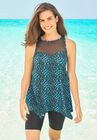 Mesh-Inset Longer Length Tankini Top, MULTI DOT, hi-res image number null
