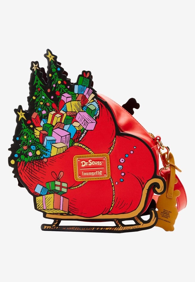 Loungefly x Dr Seuss The Grinch Sleigh Crossbody Bag Purse, BLUE, on-hover image number null