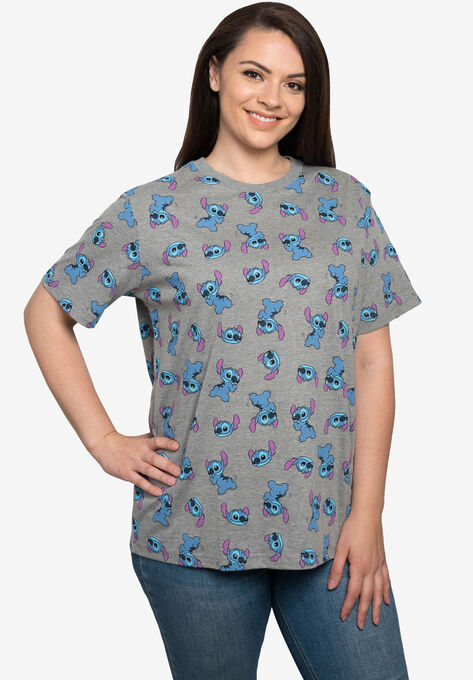 Women's Disney All-Over Print Stitch Short Sleeve T-Shirt Gray, GRAY, hi-res image number null