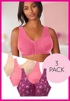 3-Pack Front-Close Cotton Wireless Bra