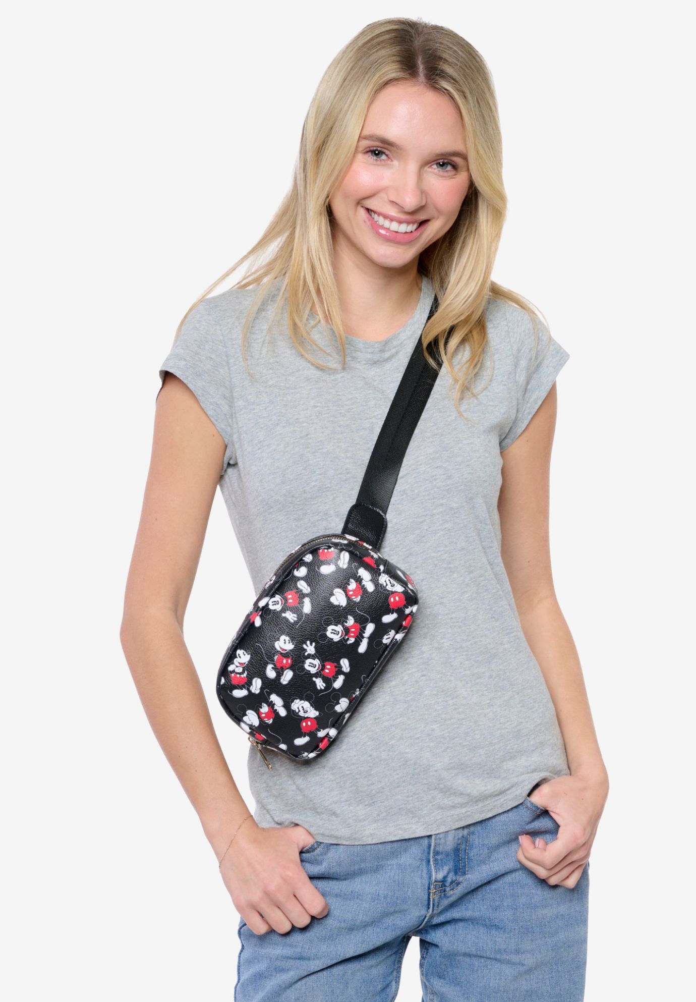 Disney Mickey Mouse Belt Bag Travel Fanny Pack Waist Bag Crossbody Zippered, BLACK, alternate image number 6