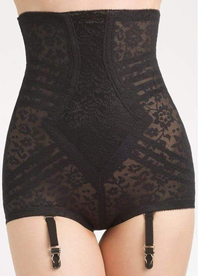 Firm High Waist Panty Brief with Removable Garters, BLACK, hi-res image number 0