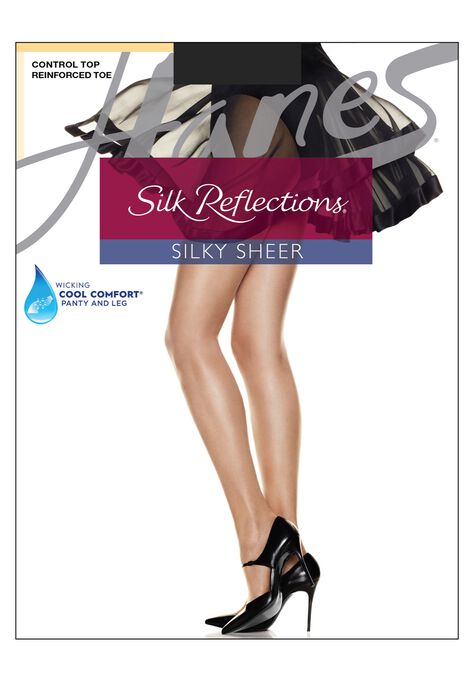 Silk Reflections Silky Sheer Control Top Reinforced Toe 6-Pack, JET, hi-res image number null