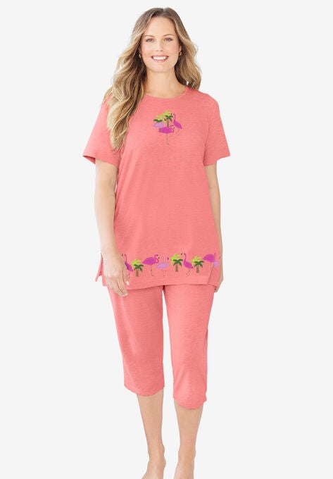 Knit Capri Sleep Set, CORAL PINK FLAMINGO, hi-res image number null