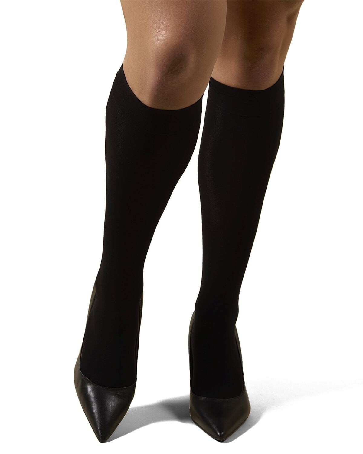 Women's 2 Pair Pack Microfiber Opaque Curvy Knee Highs, BLACK, alternate image number 1