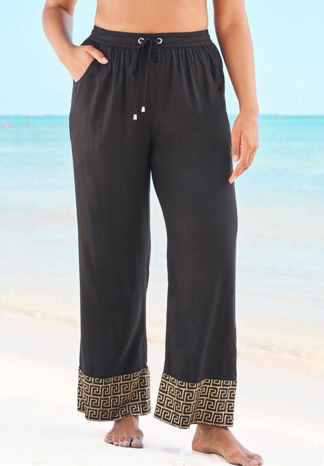 Wide-Leg Pant Swim Cover-Up Pant , GREEK KEY BORDER, hi-res image number null