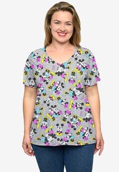 Minnie Mickey Mouse Love V-Neck T-Shirt All-Over Print Gray