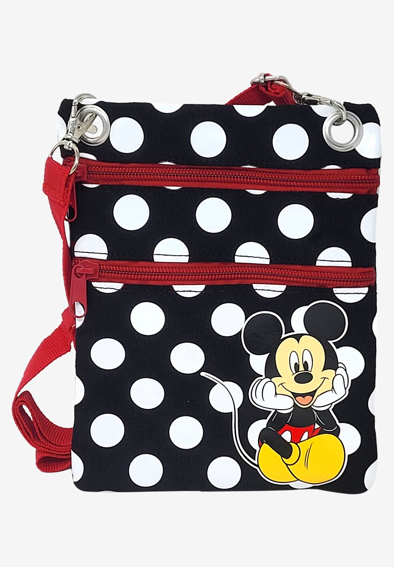 Disney Mickey & Minnie Mouse Passport Bag All-Over Print Travel Crossbody Purse Passport Bag, BLACK, hi-res image number 0