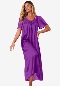 Long Silky Lace-Trim Gown