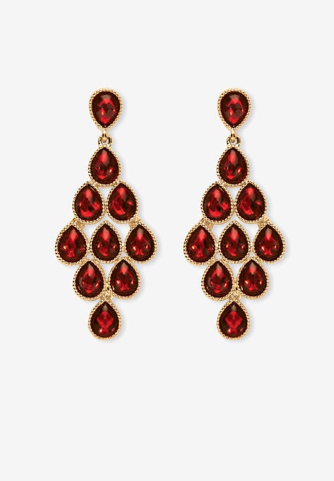 Gold Tone Pear Cut Simulated Birthstone Earrings, JANUARY, hi-res image number null