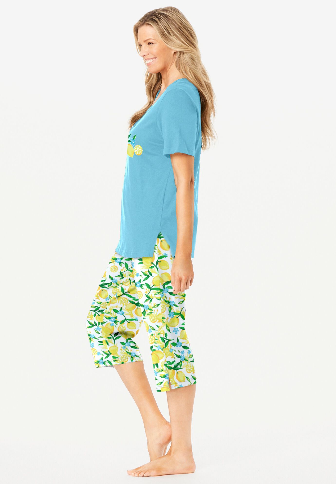 2-Piece Capri Cotton PJ Set, PALE OCEAN LEMON, alternate image number 2