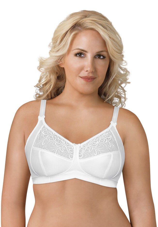 Fully Soft Cup Embroidered Mesh Bra, WHITE, hi-res image number null