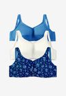 3-Pack Front-Close Cotton Wireless Bra, EVENING BLUE PACK, hi-res image number null
