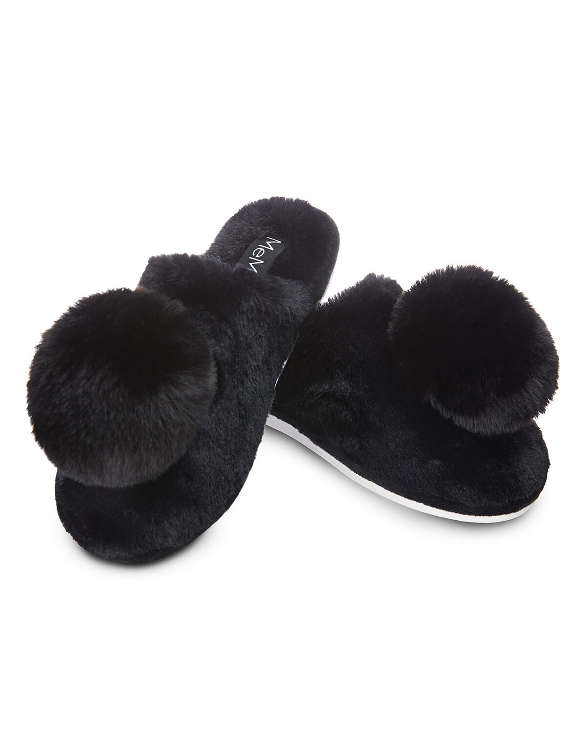 The Gloria Plush Pom-Pom Slippers, BLACK, hi-res image number 0