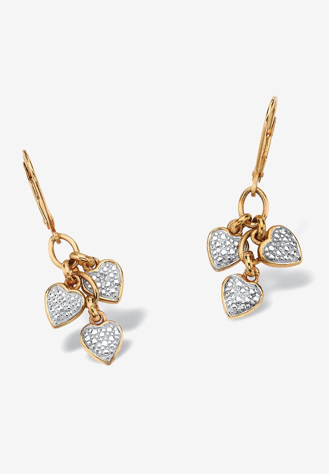 Gold over Sterling Silver Heart Charm Drop Earrings with Diamond Accents, DIAMOND, hi-res image number null