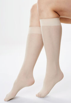 Womens Plus Size Queen Sheer Support Knee High Stockings 3-Pack