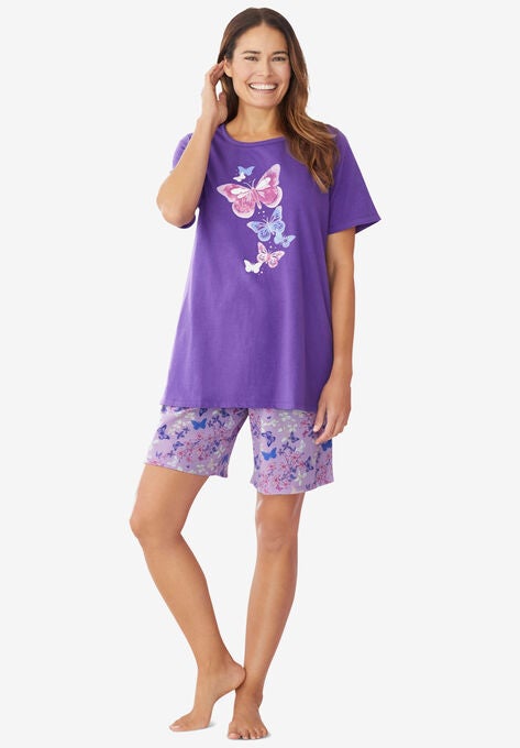Knit PJ Short Set, PLUM BURST FLORAL BUTTERFLY, hi-res image number null