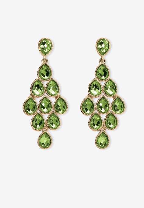 Gold Tone Pear Cut Simulated Birthstone Earrings, AUGUST, hi-res image number null