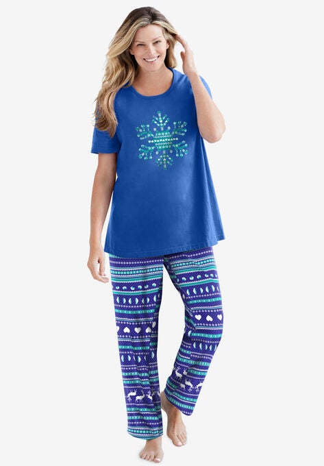 Graphic Tee PJ Set , BLUE SAPPHIRE FAIR ISLE, hi-res image number null