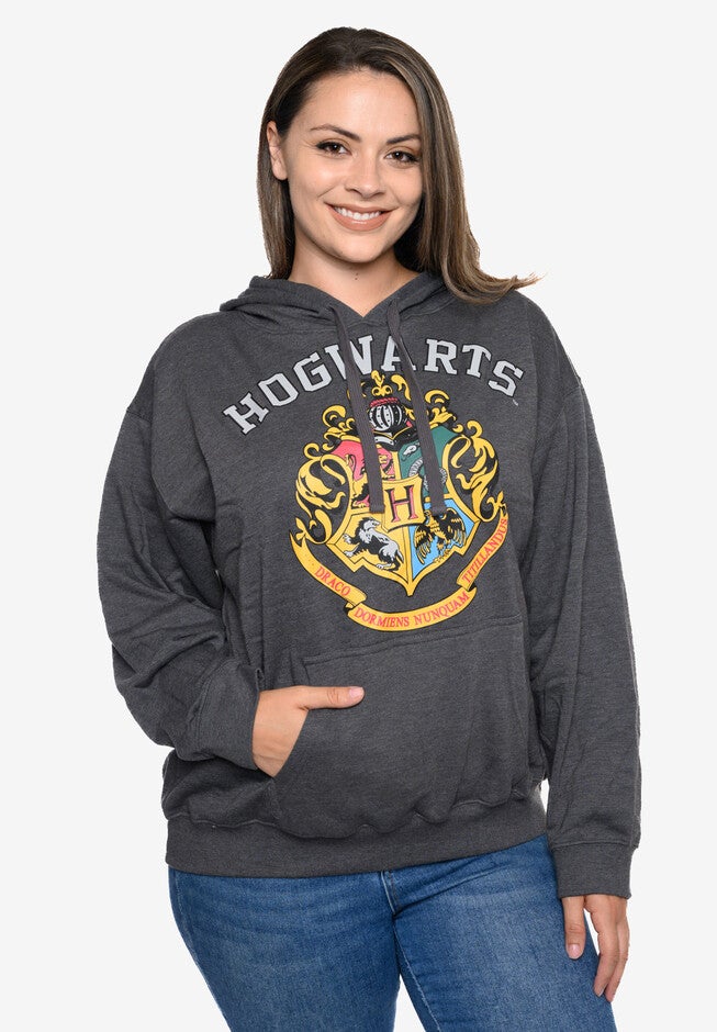Harry Potter Hoodie Sweatshirt Hogwarts Crest Wizards, CHARCOAL, hi-res image number 0