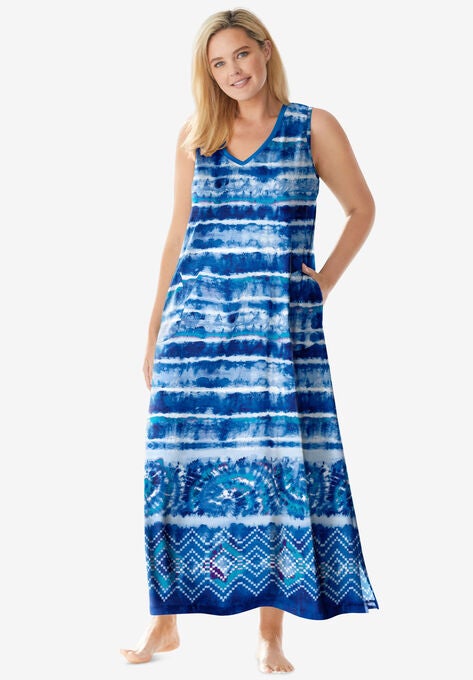 Trapeze V-Neck Lounger , BRIGHT COBALT TIE DYE STRIPE, hi-res image number null